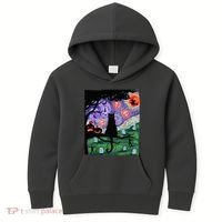Spooky Cat Art Painting Halloween Kids Hoodie thumb 0