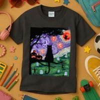 Spooky Cat Art Painting Halloween Kids T-Shirt thumb 3