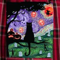 Spooky Cat Art Painting Halloween Men's Flannel Plaid Pajama Pants thumb 2