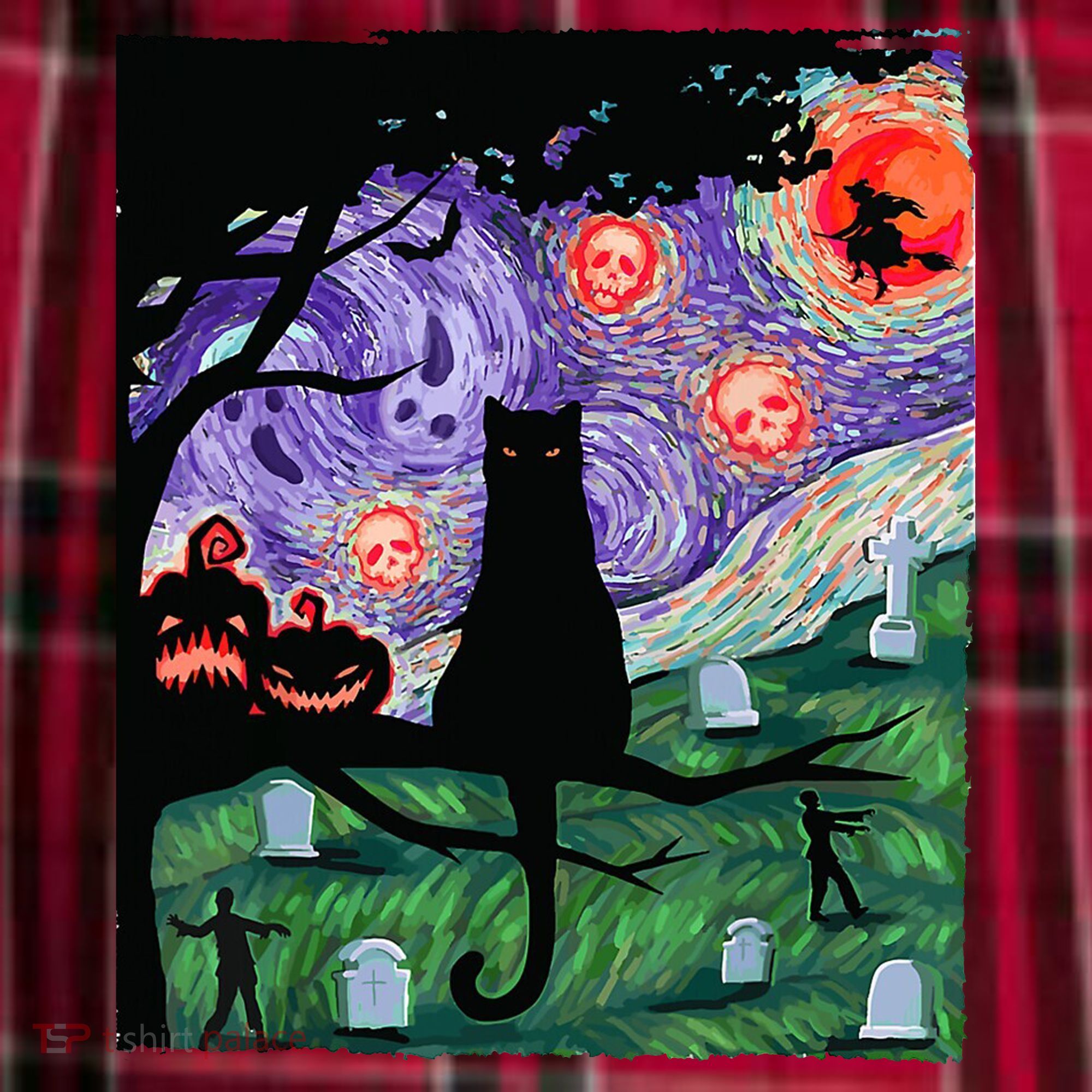 Spooky Cat Art Painting Halloween Men's Flannel Plaid Pajama Pants