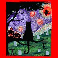 Spooky Cat Art Painting Halloween Santa Hat thumb 1
