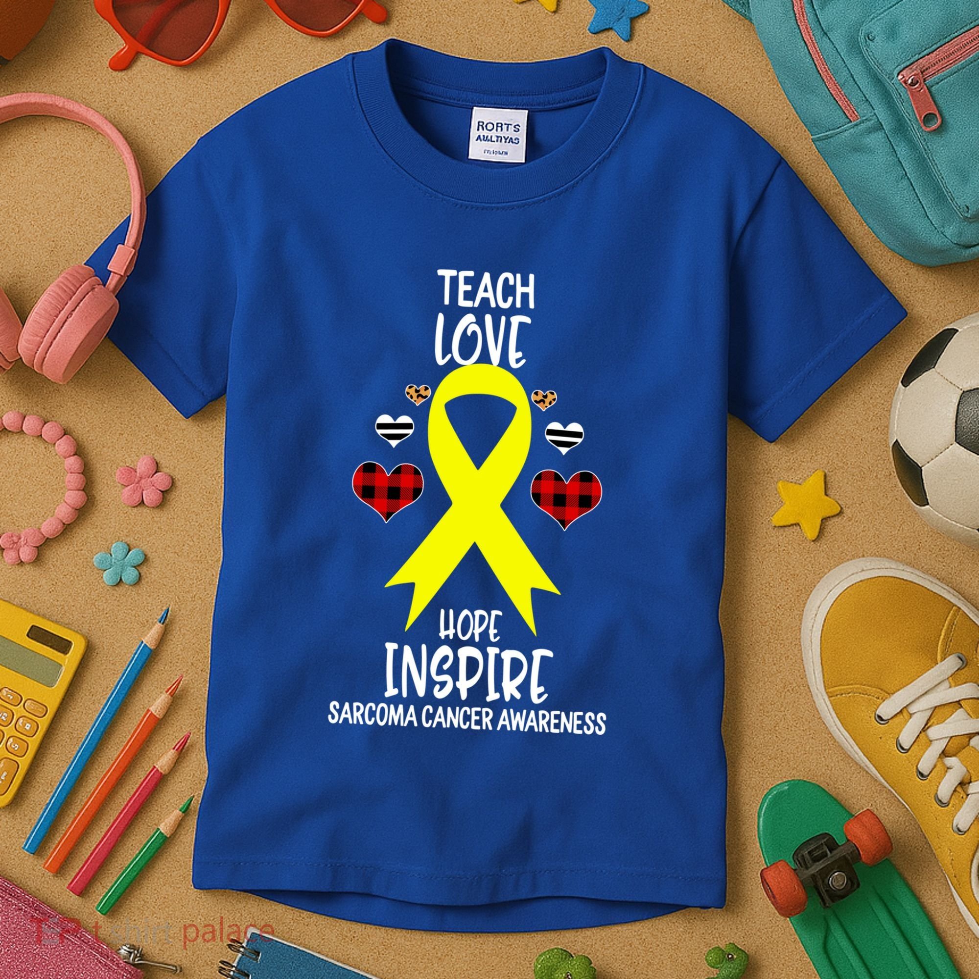 Sarcoma Cancer Awareness Teach Ribbon Love Hope Inspire Gift Kids T-Shirt