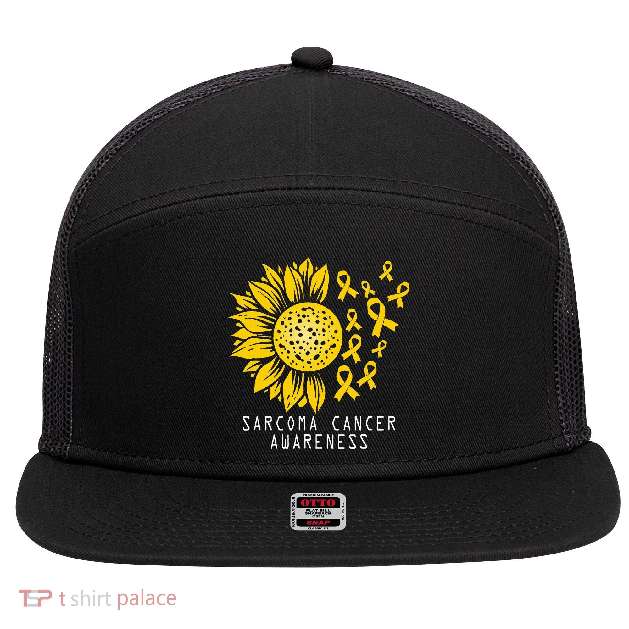 Sarcoma Cancer Awareness Sunflower Yellow Ribbon Sarcoma 7 Panel Mesh Trucker Snapback Hat