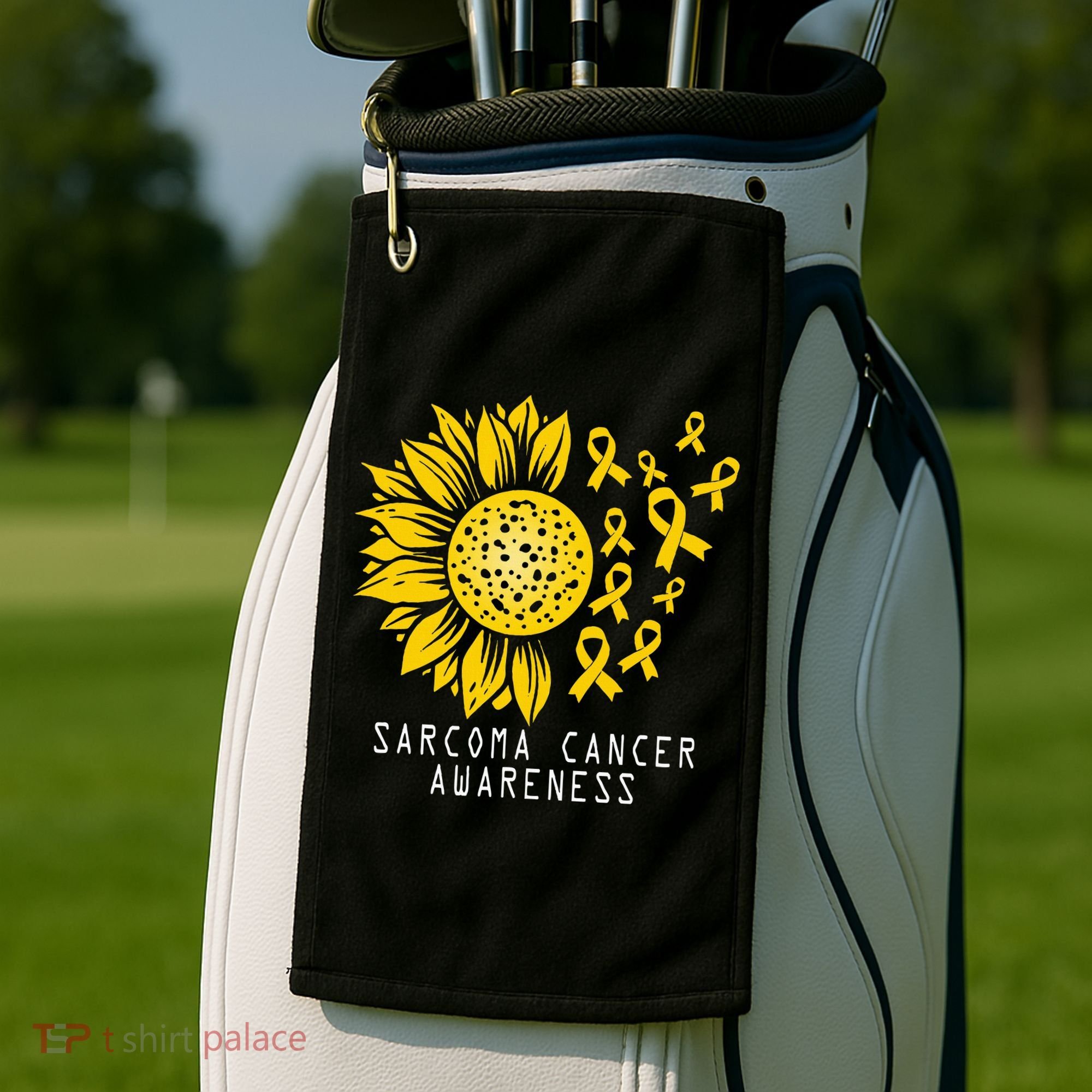 Sarcoma Cancer Awareness Sunflower Yellow Ribbon Sarcoma Golf Towel