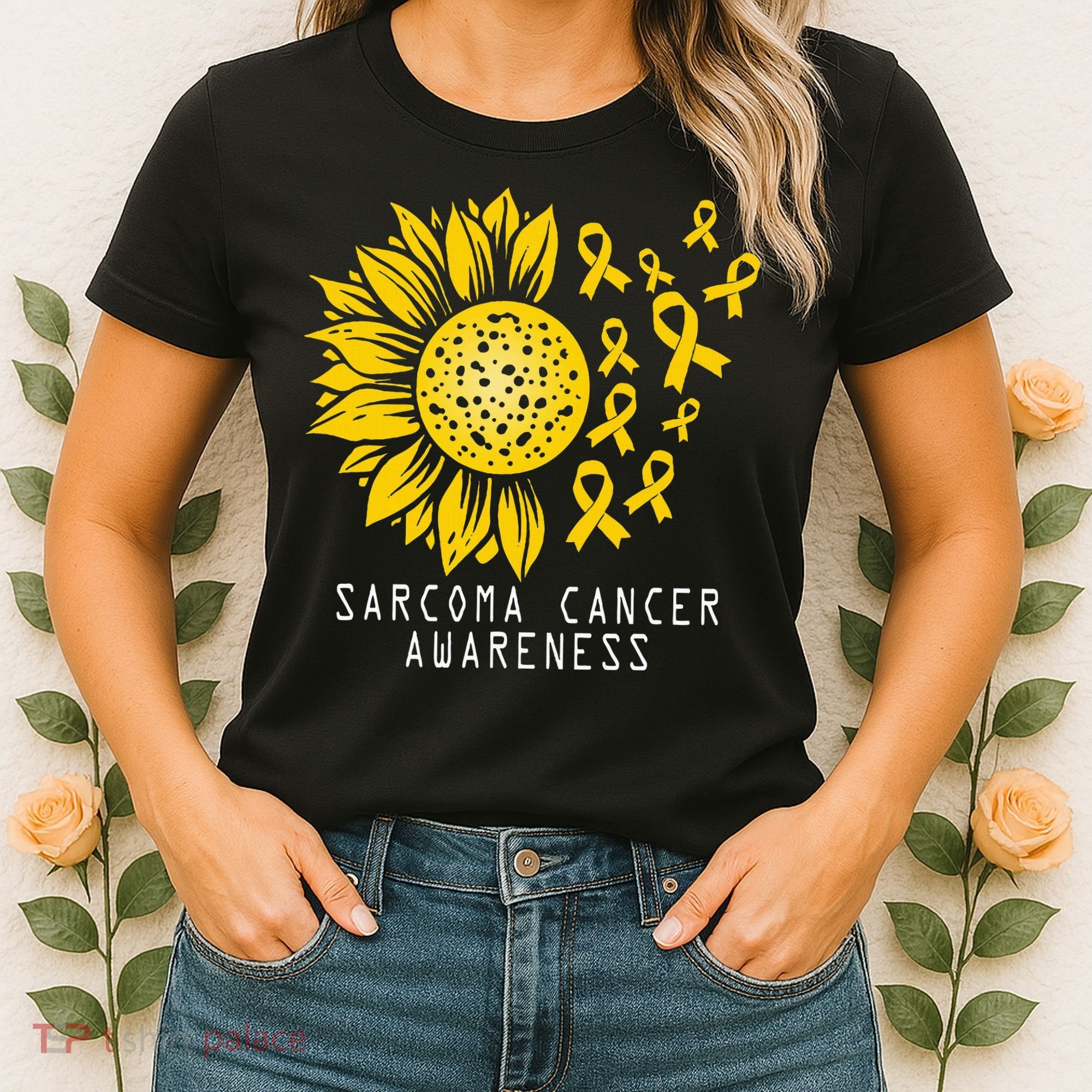 Sarcoma Cancer Awareness Sunflower Yellow Ribbon Sarcoma Women's T-Shirt