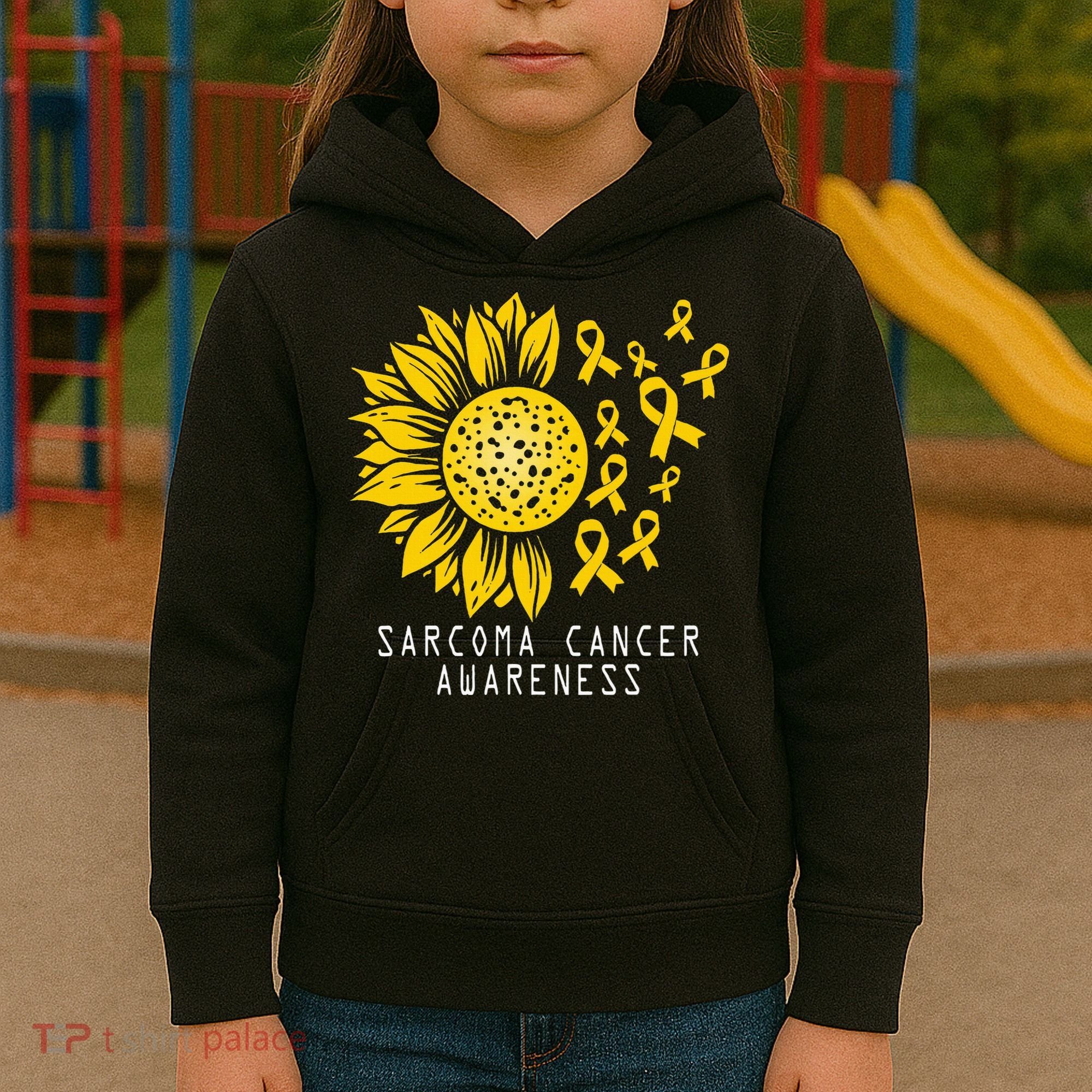 Sarcoma Cancer Awareness Sunflower Yellow Ribbon Sarcoma Kids Hoodie