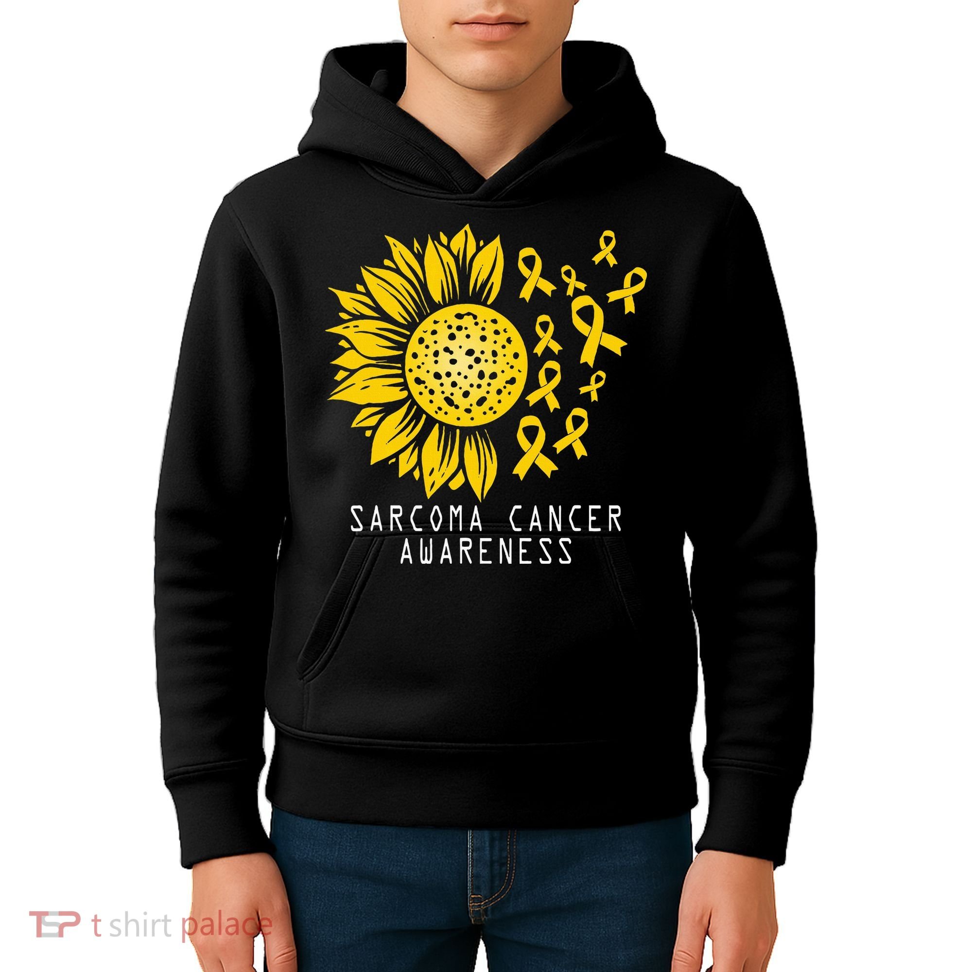 Sarcoma Cancer Awareness Sunflower Yellow Ribbon Sarcoma Kids Hoodie