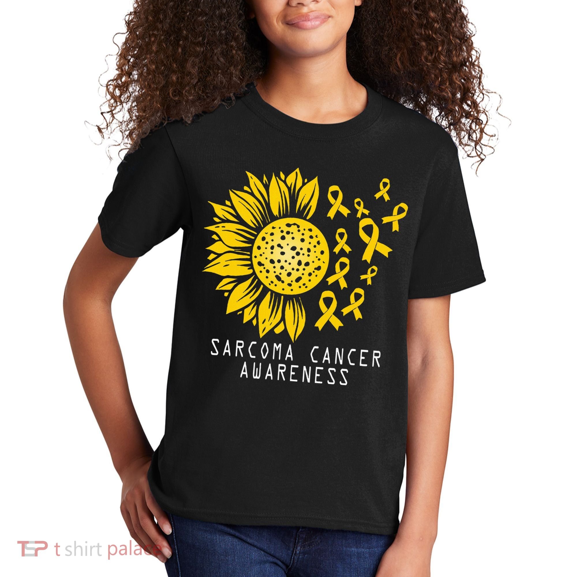 Sarcoma Cancer Awareness Sunflower Yellow Ribbon Sarcoma Kids T-Shirt
