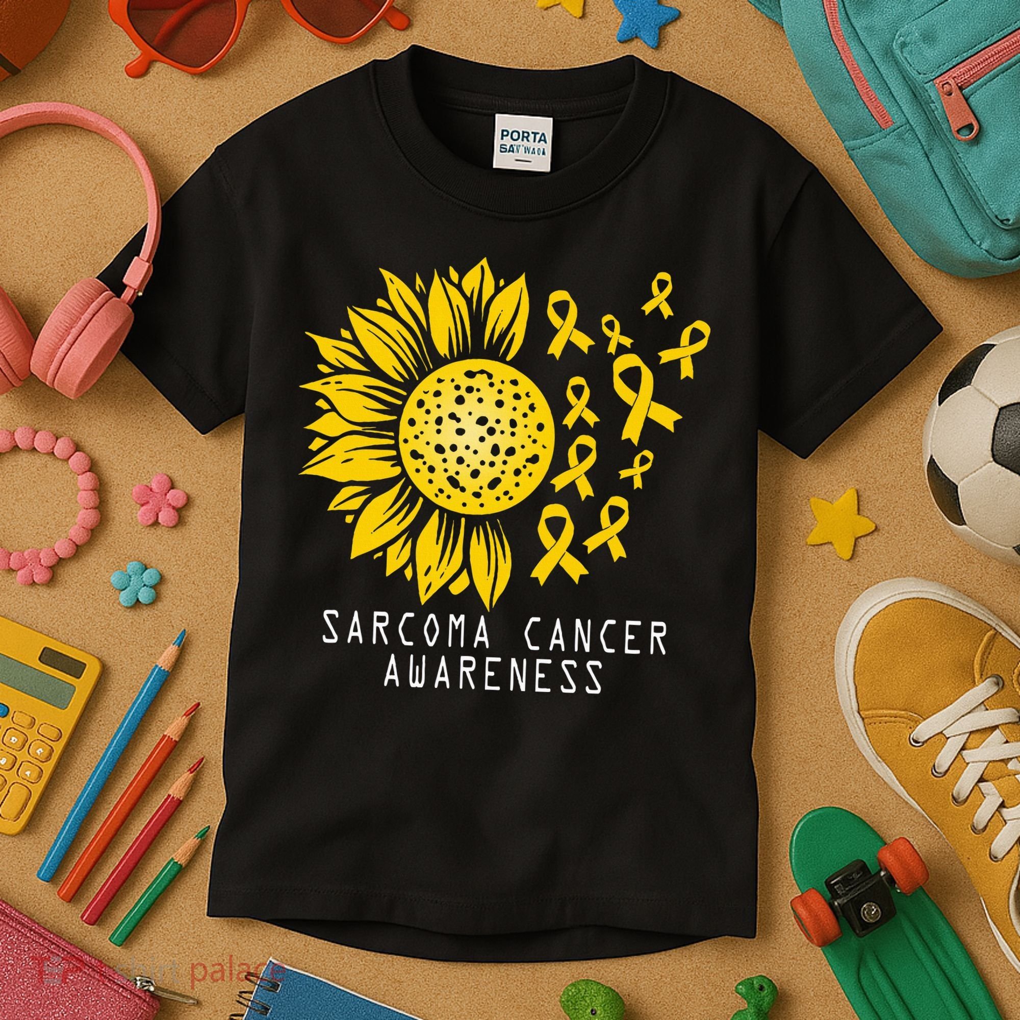 Sarcoma Cancer Awareness Sunflower Yellow Ribbon Sarcoma Kids T-Shirt