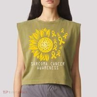 Sarcoma Cancer Awareness Sunflower Yellow Ribbon Sarcoma Garment-Dyed Women's Muscle Tee thumb 2