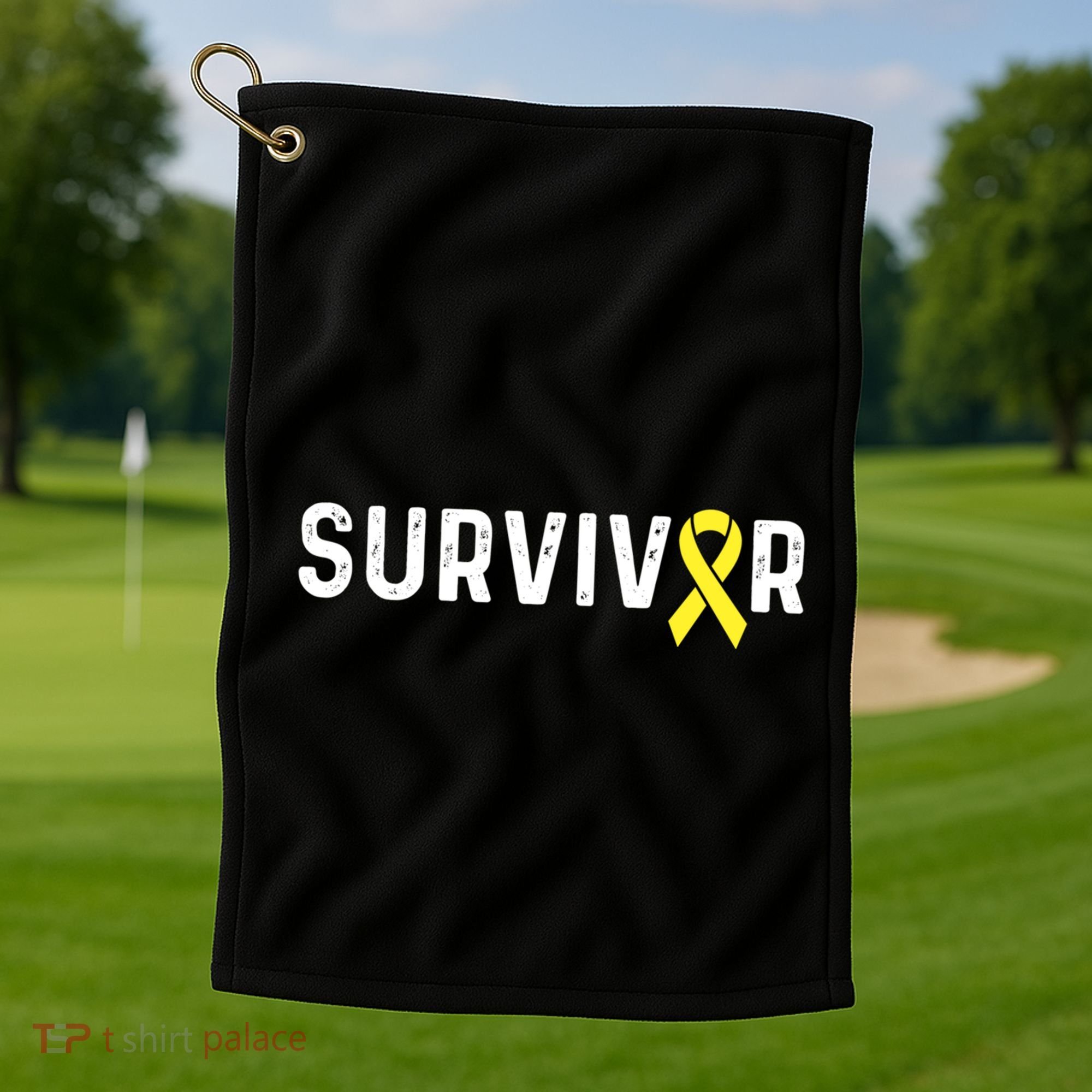 Sarcoma Cancer Awareness Yellow Ribbon Survivor Remission Gift Golf Towel