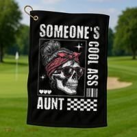 SomeoneS Cool Ass Aunt Funny Skeleton Golf Towel thumb 1