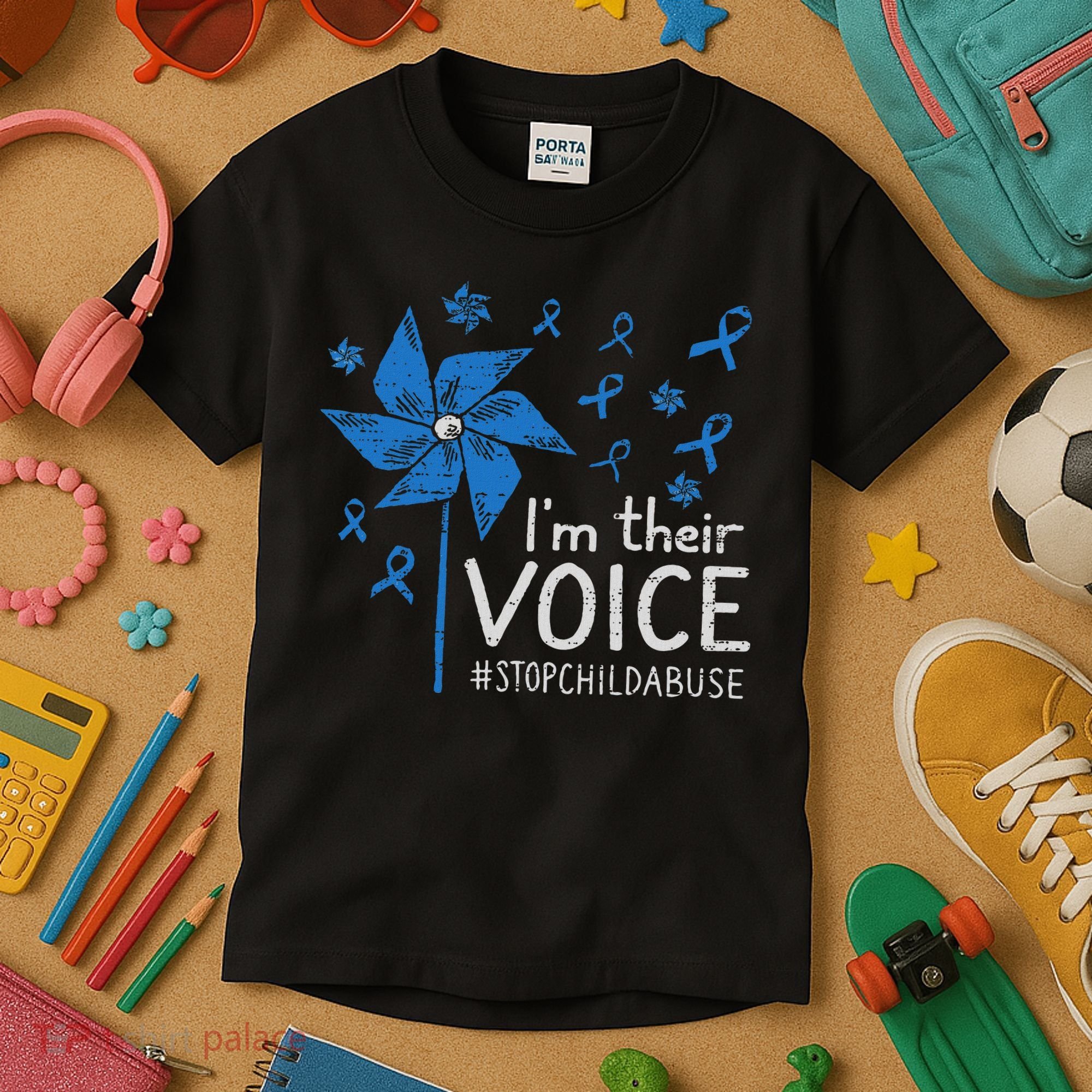 Stop Child Abuse Child Abuse Prevention Awareness Pinwheel Kids T-Shirt