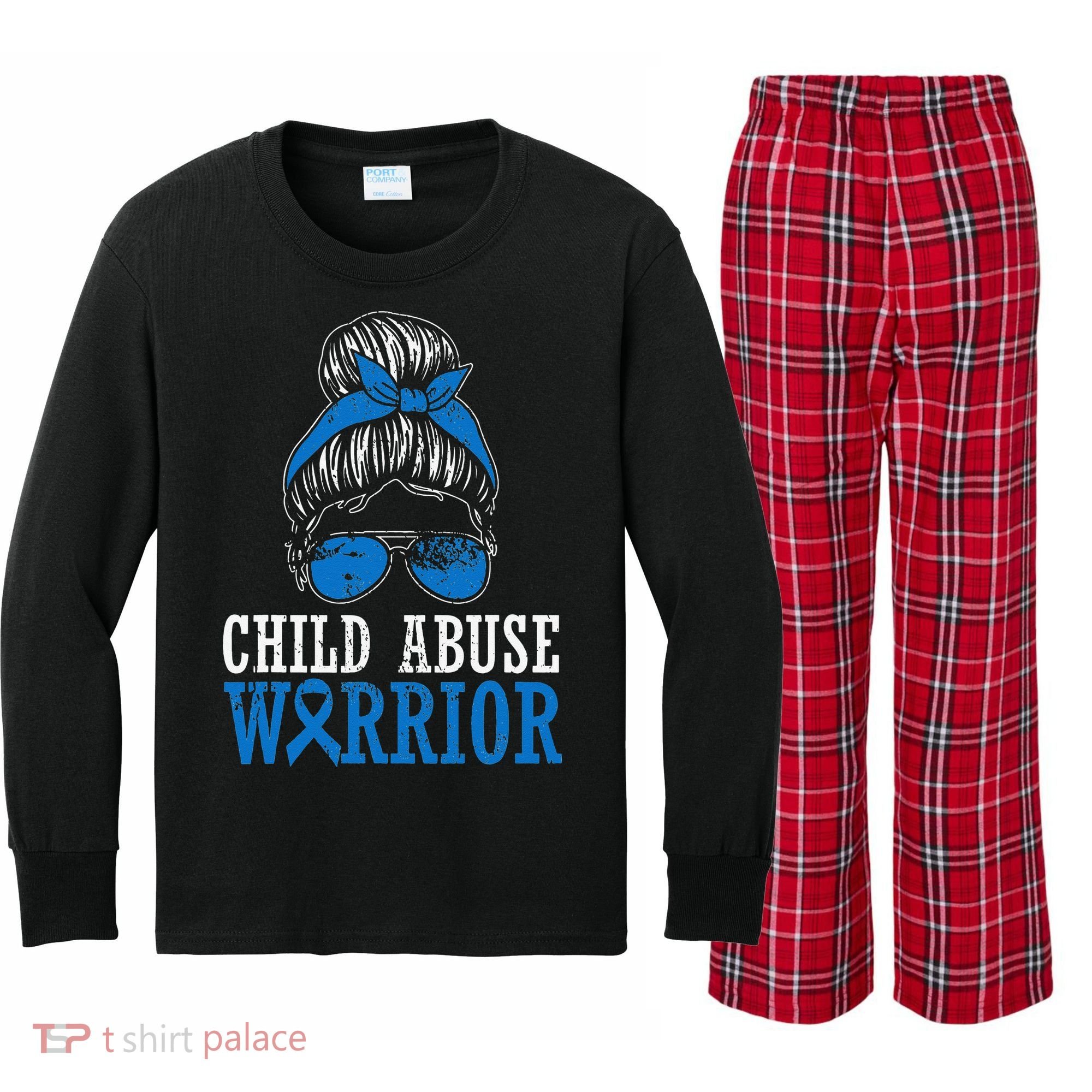 Stop Child Abuse Awareness Support Kids Long Sleeve Plaid Pajama Set