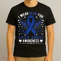 Stop Child Abuse Prevention Month Blue Ribbon Awareness T-Shirt thumb 3