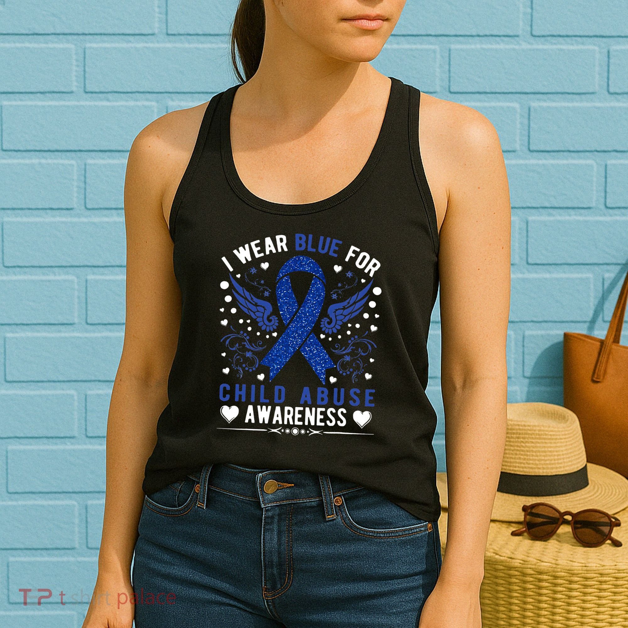 Stop Child Abuse Prevention Month Blue Ribbon Awareness Women's Tank Top