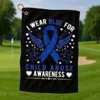 Stop Child Abuse Prevention Month Blue Ribbon Awareness Golf Towel thumb 1
