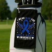 Stop Child Abuse Prevention Month Blue Ribbon Awareness Golf Towel thumb 2