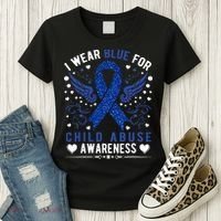 Stop Child Abuse Prevention Month Blue Ribbon Awareness Women's T-Shirt thumb 3