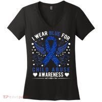 Stop Child Abuse Prevention Month Blue Ribbon Awareness Women's V-Neck T-Shirt thumb 0