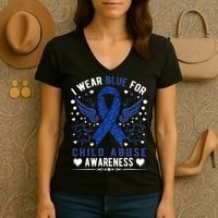 Stop Child Abuse Prevention Month Blue Ribbon Awareness Women's V-Neck T-Shirt thumb 3