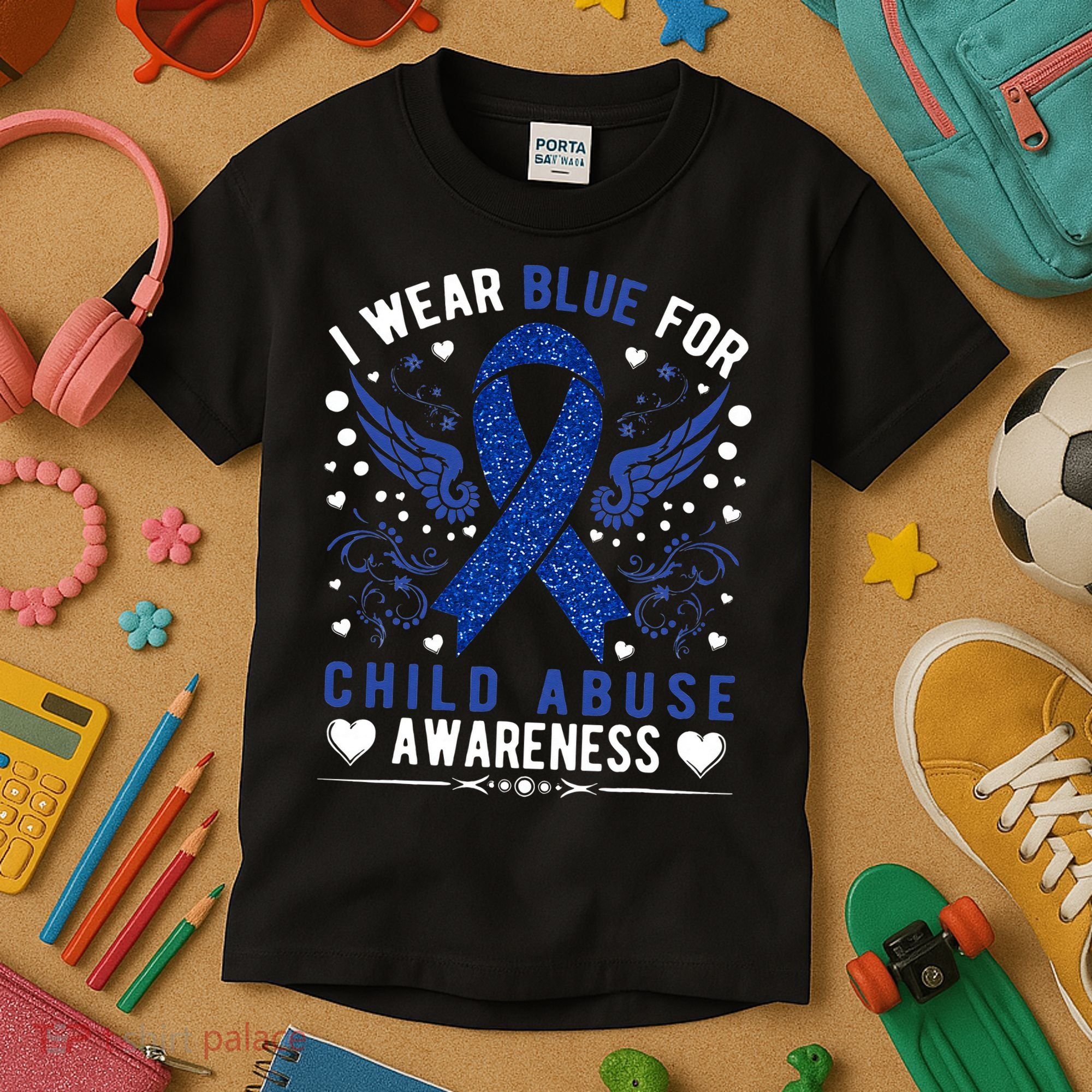 Stop Child Abuse Prevention Month Blue Ribbon Awareness Kids T-Shirt
