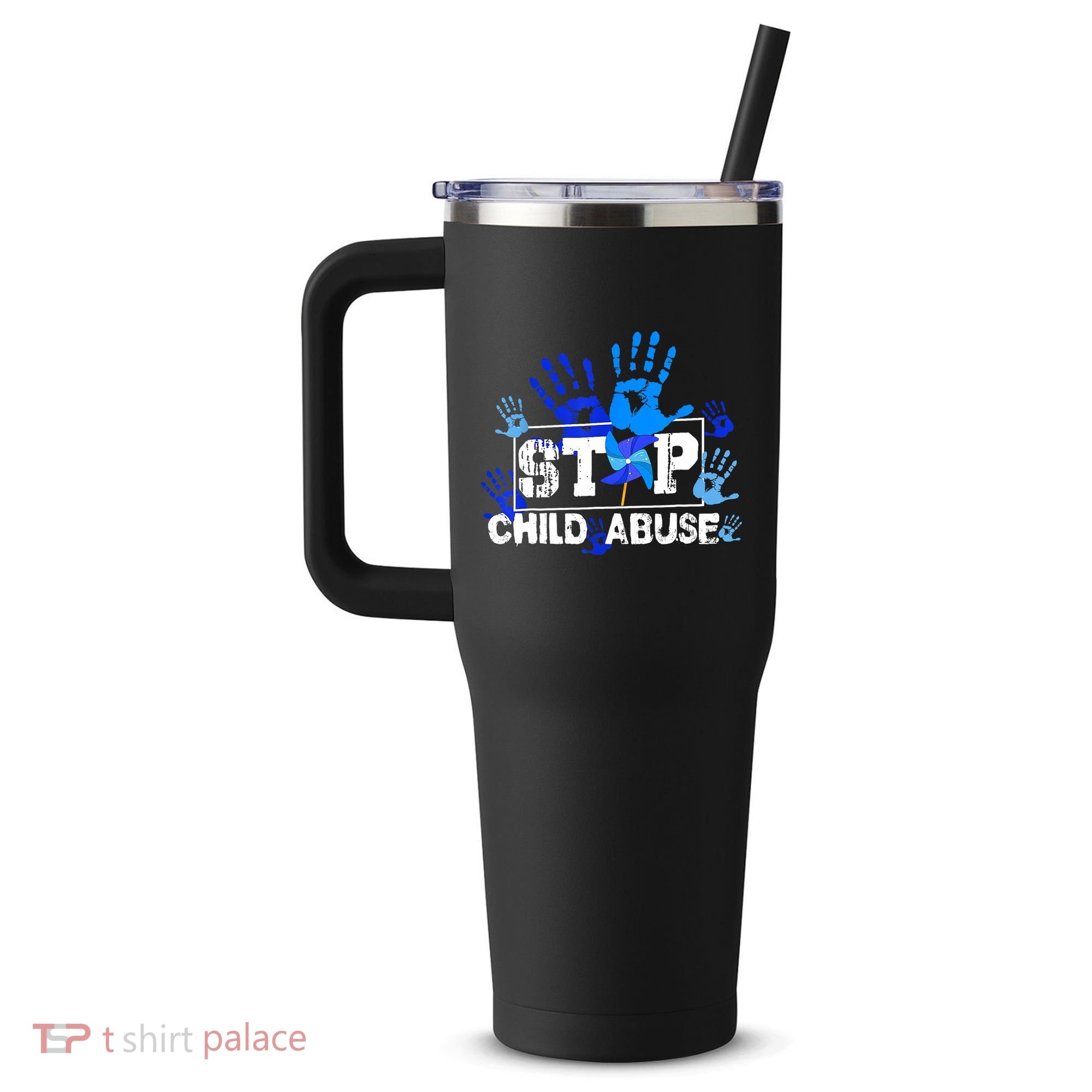 Stop Child Abuse Child Abuse Prevention Awareness Pinwheels  40oz Vacuum Insulated Stainless Steel Travel Tumbler