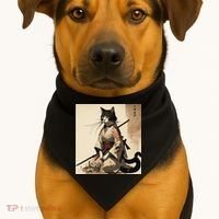 Samurai Cat Artwork Japanese USA-Made Doggie Bandana thumb 1