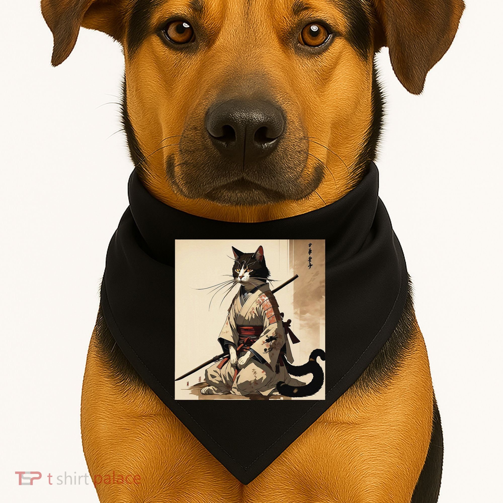 Samurai Cat Artwork Japanese USA-Made Doggie Bandana