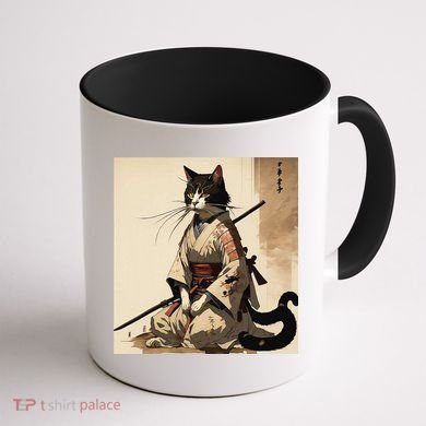 Samurai Cat Artwork Japanese Coffee Mug back
