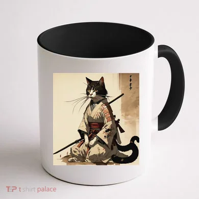 Samurai Cat Artwork Japanese Coffee Mug back