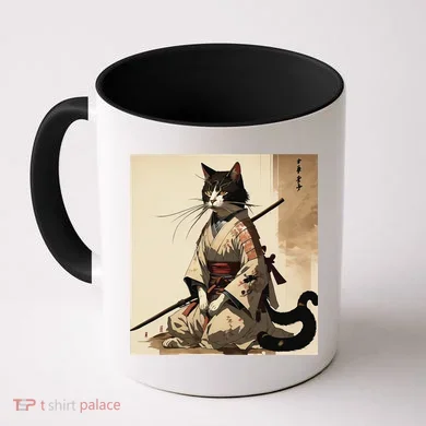 Samurai Cat Artwork Japanese Coffee Mug