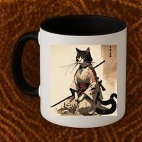 Samurai Cat Artwork Japanese Coffee Mug thumb 2