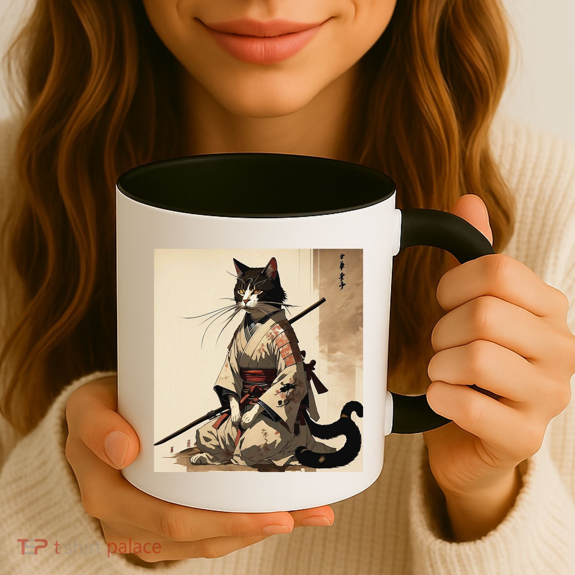 Samurai Cat Artwork Japanese Coffee Mug