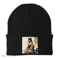 Samurai Cat Artwork Japanese Beanie thumb 0