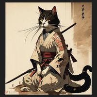Samurai Cat Artwork Japanese Beanie thumb 2