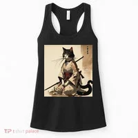 Samurai Cat Artwork Japanese Women's Tank Top thumb 0