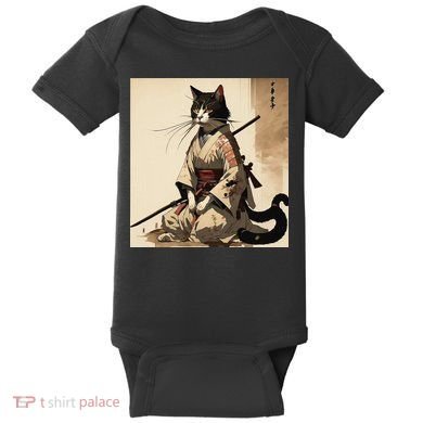 Samurai Cat Artwork Japanese Baby Bodysuit