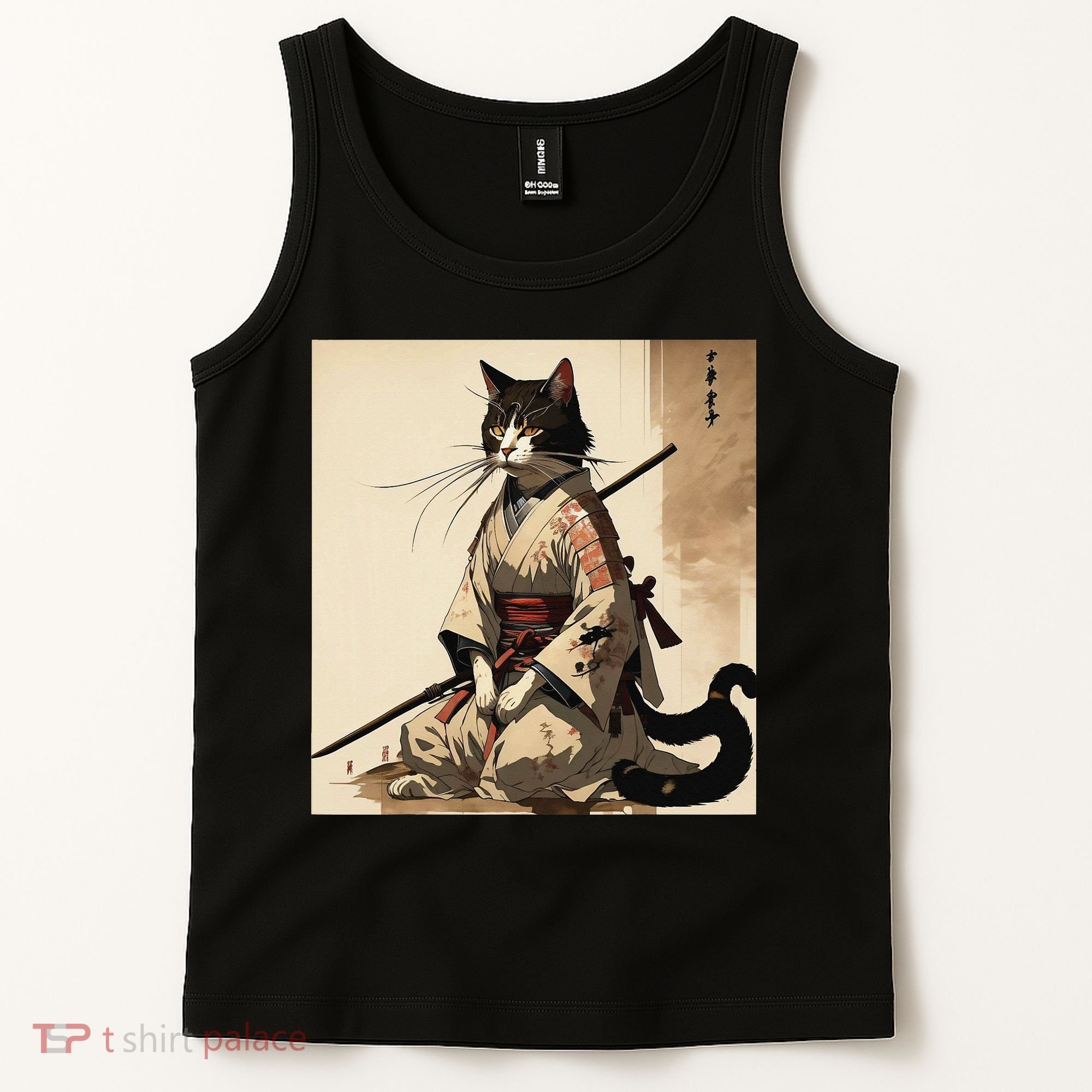 Samurai Cat Artwork Japanese Tank Top