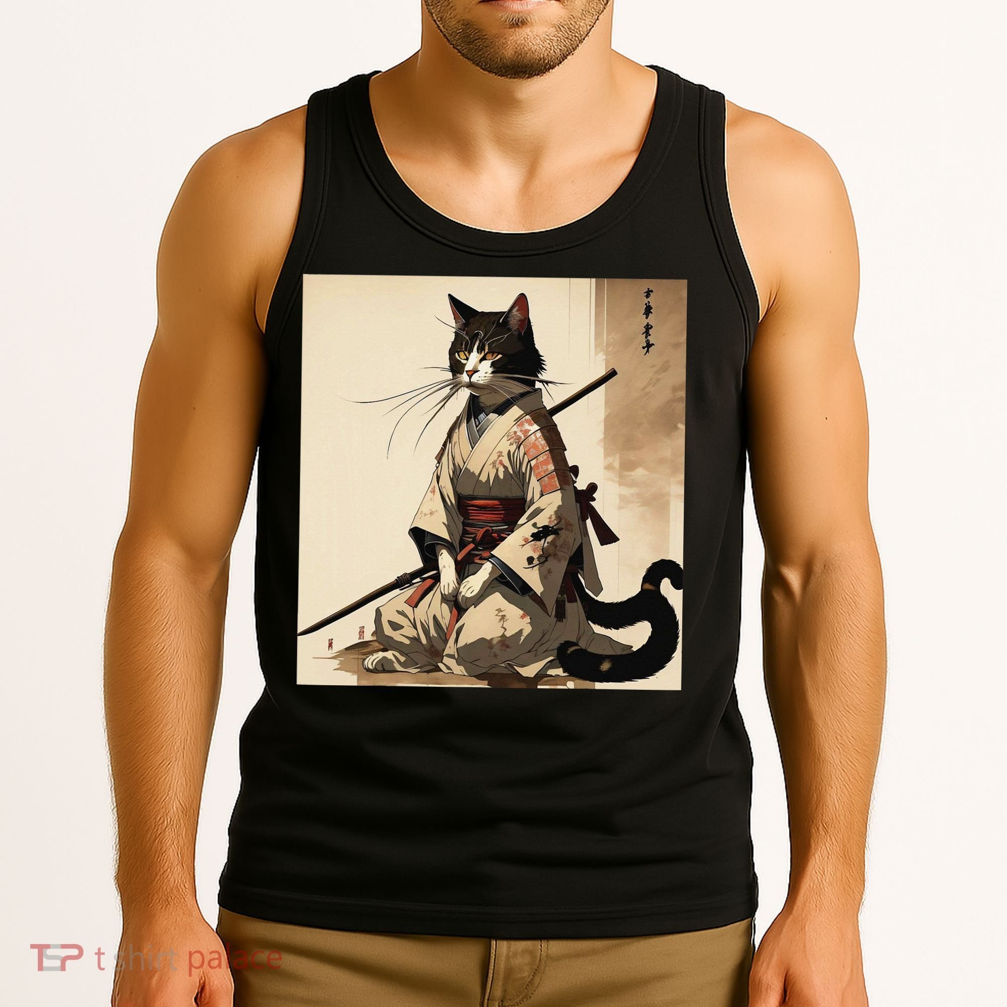 Samurai Cat Artwork Japanese Tank Top