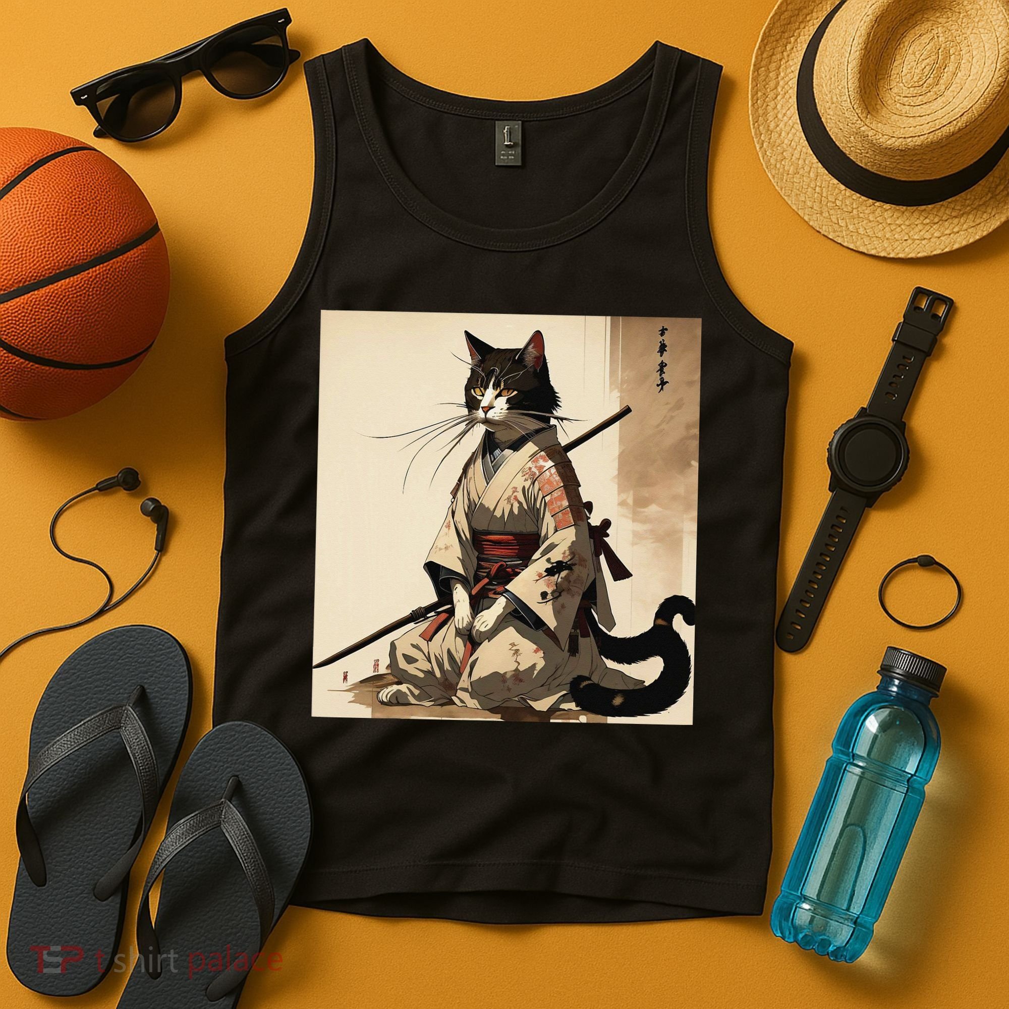 Samurai Cat Artwork Japanese Tank Top