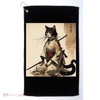 Samurai Cat Artwork Japanese Golf Towel thumb 0