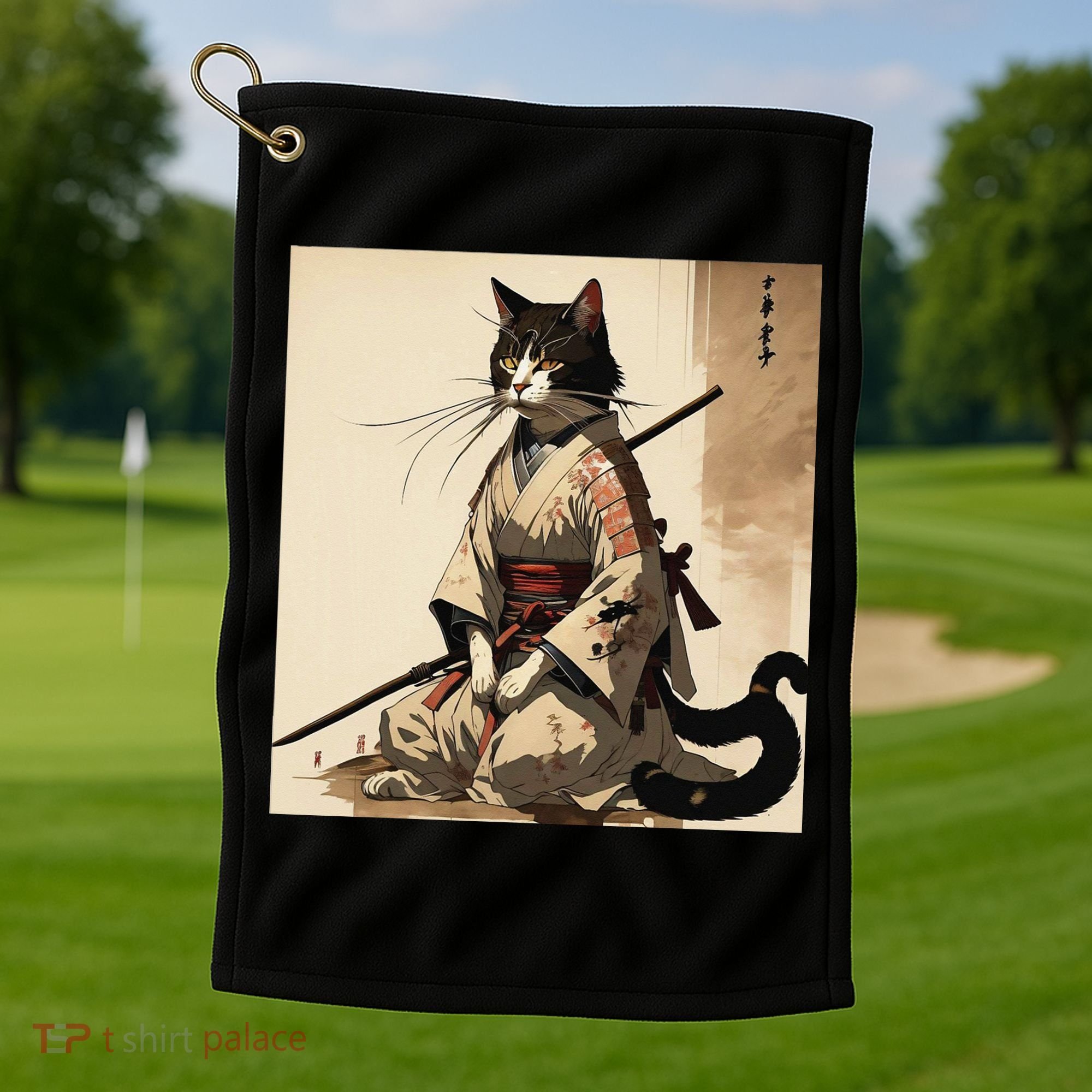 Samurai Cat Artwork Japanese Golf Towel