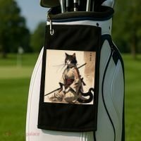 Samurai Cat Artwork Japanese Golf Towel thumb 2