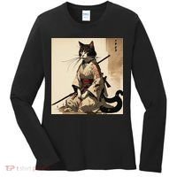 Samurai Cat Artwork Japanese Women's Long Sleeve Shirt thumb 0