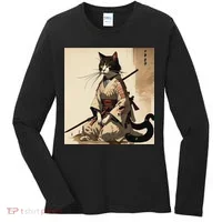 Samurai Cat Artwork Japanese Women's Long Sleeve Shirt thumb 0