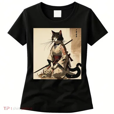 Samurai Cat Artwork Japanese Women's T-Shirt