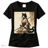 Samurai Cat Artwork Japanese Women's T-Shirt thumb 0