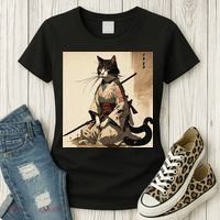 Samurai Cat Artwork Japanese Women's T-Shirt thumb 3