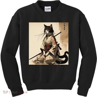 Samurai Cat Artwork Japanese Kids Sweatshirt